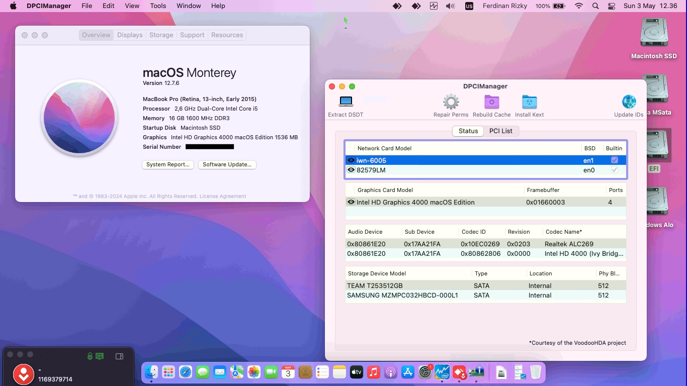 Success Hackintosh macOS Monterey 12.7.6 Build 21H1320 on Lenovo Thinkpad X230